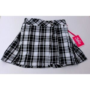 Justice‎ Girls Plaid Pleated Skirt Skort Black White Blue Girls L (12/14) #26103